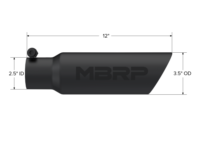 MBRP 3.5" O.D. Dual Wall Angled 2.5" inlet 12" length Black Universal Tip - T5106BLK