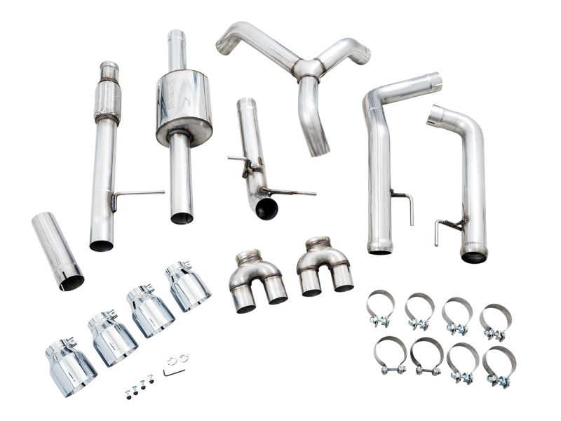 AWE Tuning 0FG Catback Split Rear Exit Quad Chrome Tips for 4th Gen GM 1500 5.3L 3015-42201