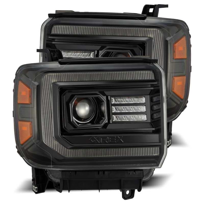 AlphaRex LUXX LED Projector Headlights Plank Style Alpha Black for 14-18 GMC Sierra 880614