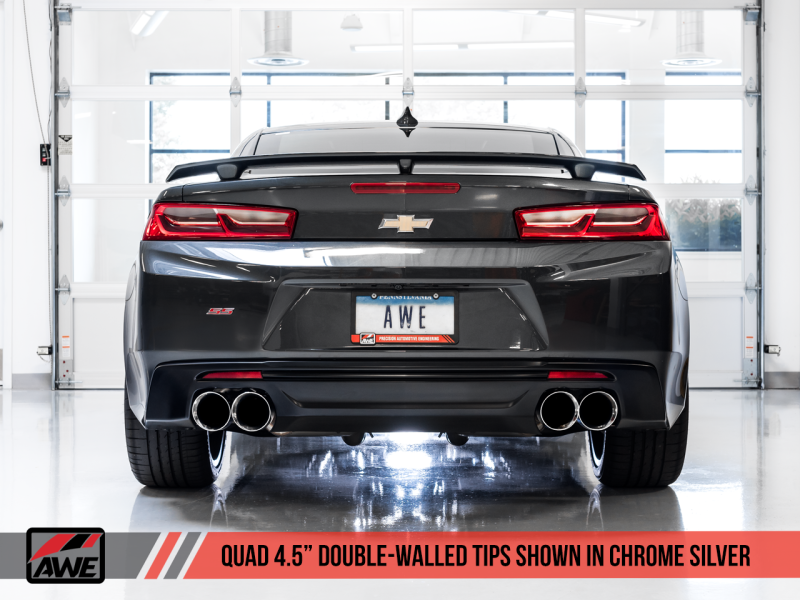 AWE Tuning Axle-back Exhaust Touring Edition Quad Chrome Silver Tips for Chevrolet Camaro SS 3015-42093