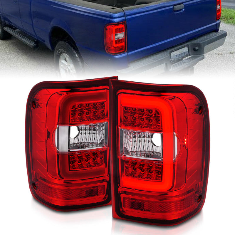 ANZO 2001-2011 Ford Ranger LED Tail Lights w/ Light Bar Chrome Housing Red/Clear Lens