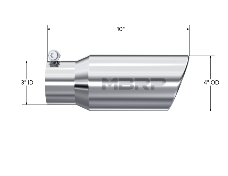 MBRP 4" OD 3" Inlet 10" Length Angled Rolled End T304 Universal Tip - T5155