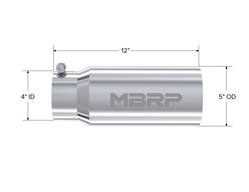 MBRP 5" O.D. Dual Wall Straight 4" inlet 12" length T304 Universal Tip - T5049