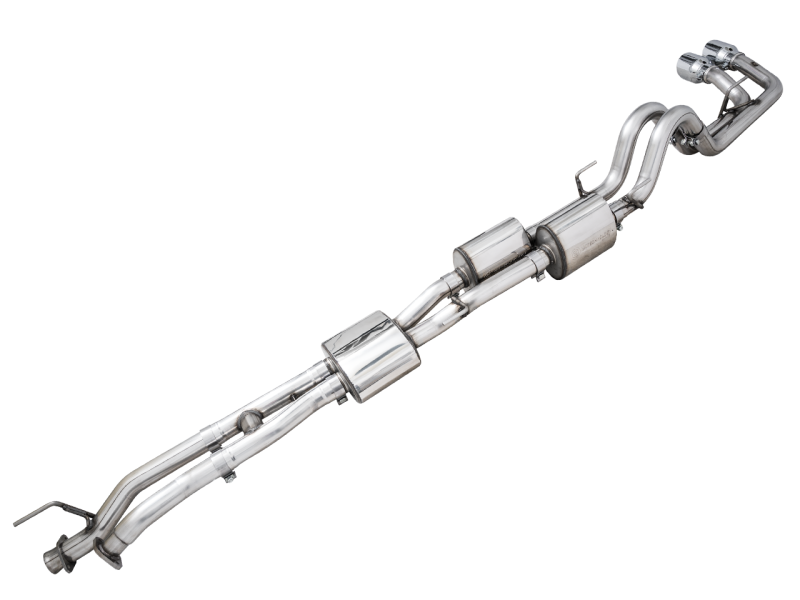 AWE Tuning 0FG Exhaust with BashGuard for 3rd Gen Tacoma - Dual Chrome Silver Tips 3015-32826