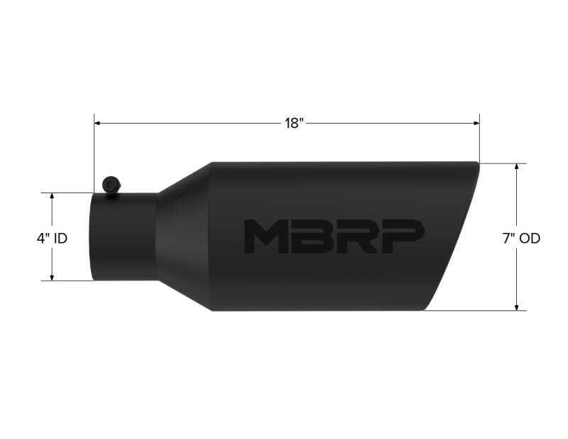 MBRP 7" O.D. Rolled End 4" Inlet 18" Length Black Universal Exhaust Tip - T5126BLK