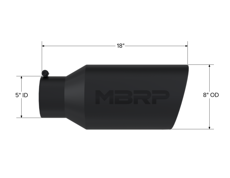 MBRP 8" OD Rolled End 5" Inlet 18" Length T304 Black Universal Tip - T5129BLK