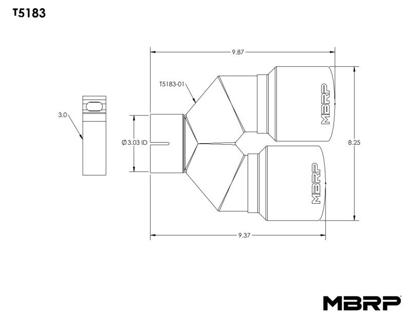 MBRP 3"ID/ 4" Dual Out/ L 9.37" / R 9.87" Single Wall T304 SS Univ Exhaust Tip - T5183