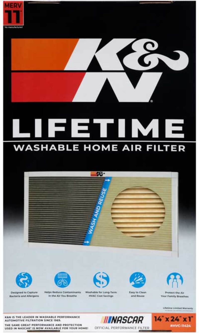 K&N HVAC Home Air Filter, Washable - 14 X 24 X 1, MERV 11 HVC-11424