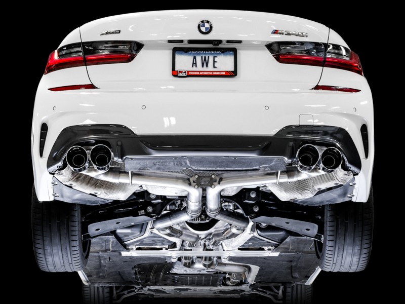 AWE Tuning Track Edition Exhaust - Quad Chrome Silver Tips for 2019+ BMW M340i (G20) 3020-42078