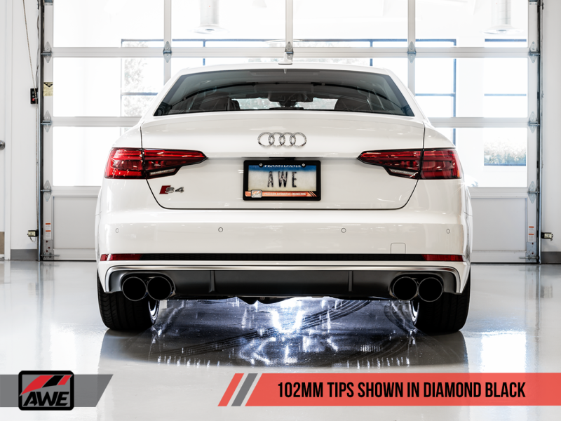 AWE Tuning Non-Resonated 102mm Diamond Black Tips Touring Edition Exhaust For Audi B9 S4 3010-43050