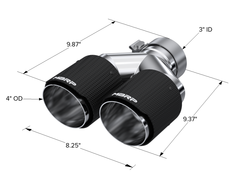 MBRP 3"ID/Dual 4"OD Out Staggered L 9.87"/R 9.37"Length Passenger Side DW CF Exhaust Tip T5182CF