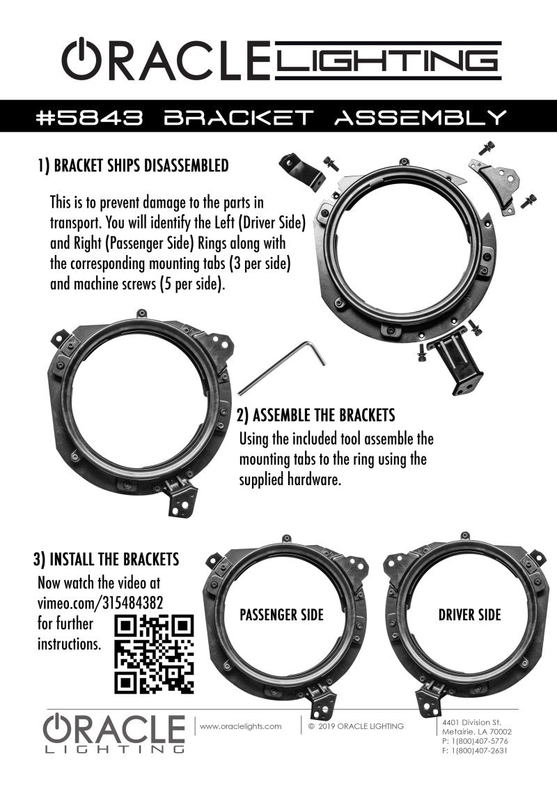 ORACLE Lighting Adjustable 7" Headlight Brackets (Pair) for Jeep Wrangler JL/ Gladiator JT 5843-504