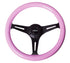 NRG Classic Wood Grain Steering Wheel (350mm) Solid Pink Painted Grip w/Black 3-Spoke Center