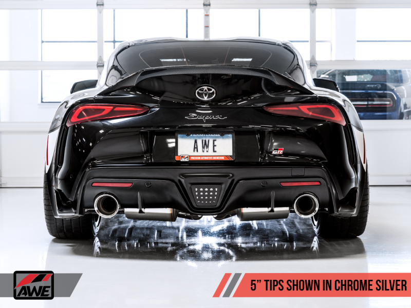 AWE Tuning Resonated Touring Edition Exhaust w/5" Chrome Silver Tips For 2020 Toyota Supra A90 3015-32118