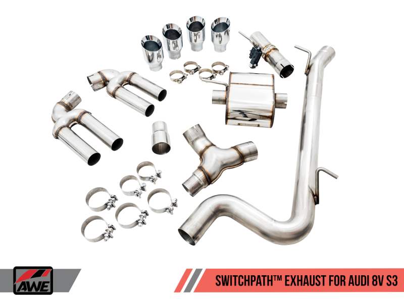 AWE Tuning SwitchPath Exhaust w/Chrome Silver Tips 102mm for Audi 8V S3 3025-42068