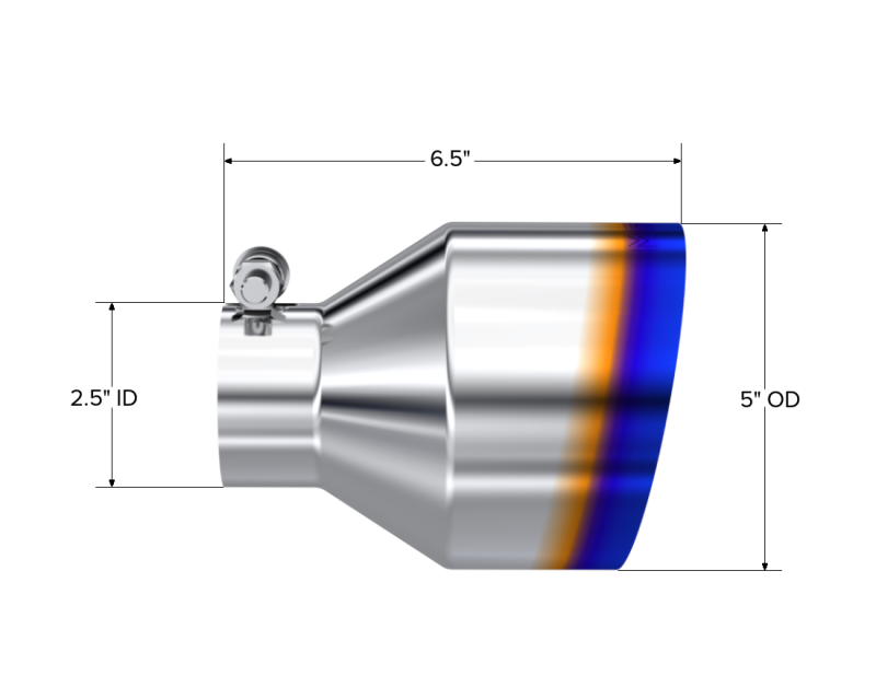 MBRP 2.5"ID/5"OD/6.5"Length Angle Cut Single Wall Univ. T304 Stainless Steel Burnt End Tip T5190BE