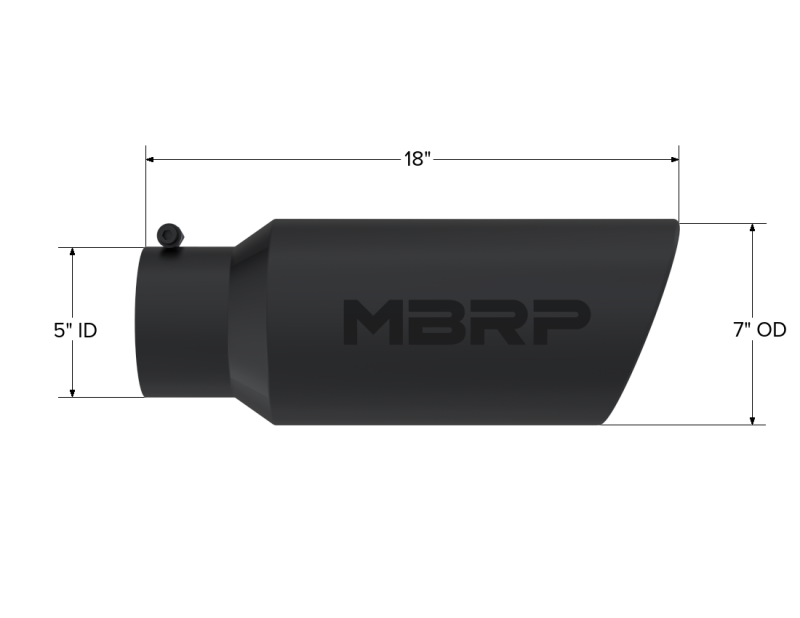 MBRP 7" O.D. Rolled End 5" inlet 18" in length Black Universal Tip - T5127BLK