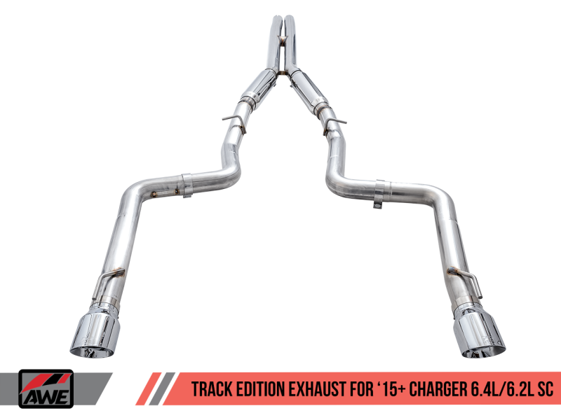 AWE Tuning Track Edition Exhaust Chrome Silver Tips for Dodge Charger 6.4L/6.2L Supercharged 3015-32112