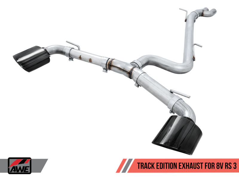 AWE Tuning Track Edition Exhaust - Diamond Black Tips RS-Style Tips for 17-19 Audi RS3 8V 3020-33064