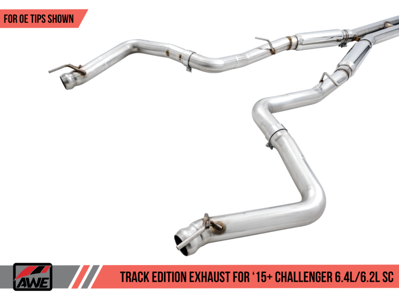 AWE Tuning Track Edition Exhaust for 15+ Dodge Challenger 6.4L/6.2L SC - Stock Tips 3015-11050