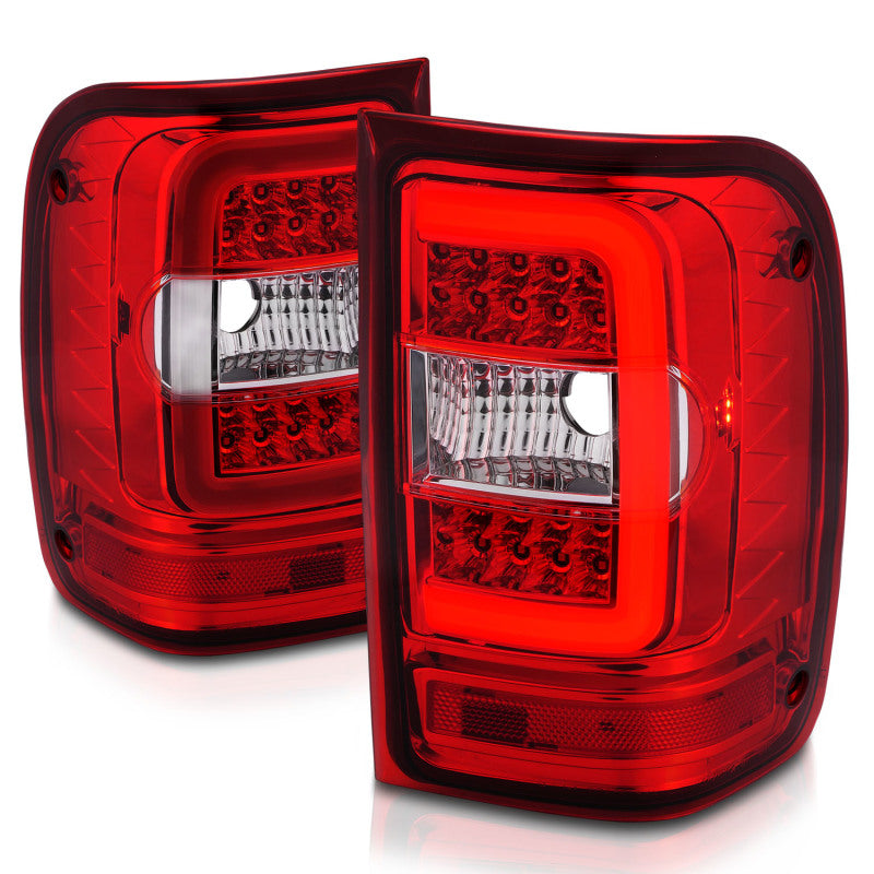 ANZO 2001-2011 Ford Ranger LED Tail Lights w/ Light Bar Chrome Housing Red/Clear Lens