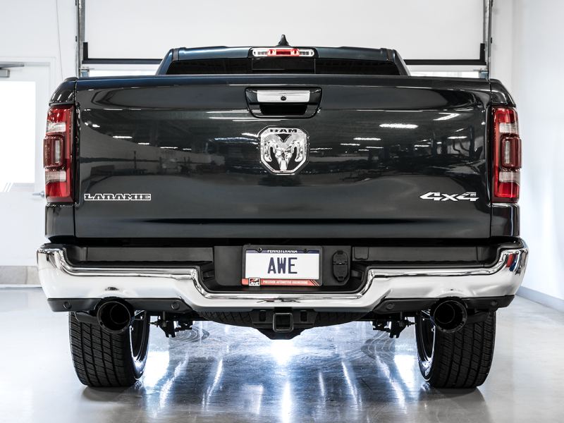 AWE Tuning 0FG Dual Rear Diamond Black Tips Exit CatBack Exhaust For 19-21 RAM w/Cutouts 3015-33006