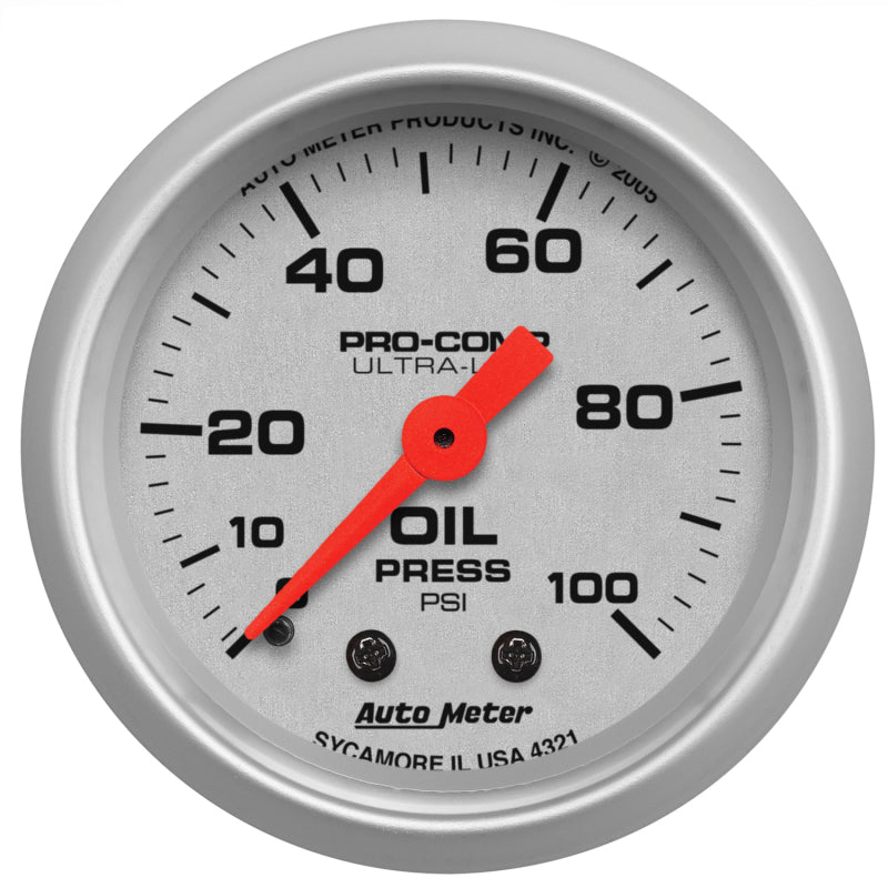 Autometer Ultra-Lite 2-1/16" 0-100 PSI Mechanical Oil Pressure Gauge - 4321