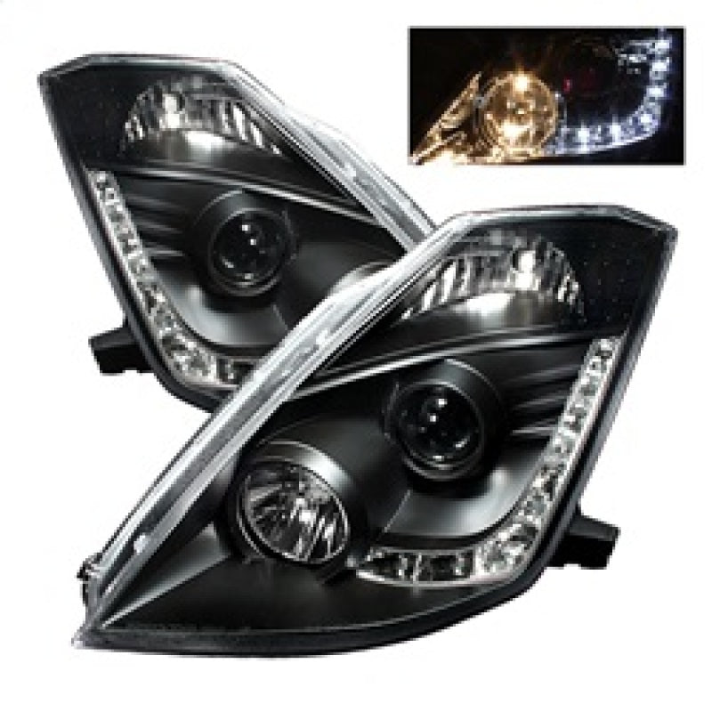 Spyder Nissan 350Z 03-05 Projector Headlights Halogen Model Only - DRL Black PRO-YD-N350Z02-DRL-BK