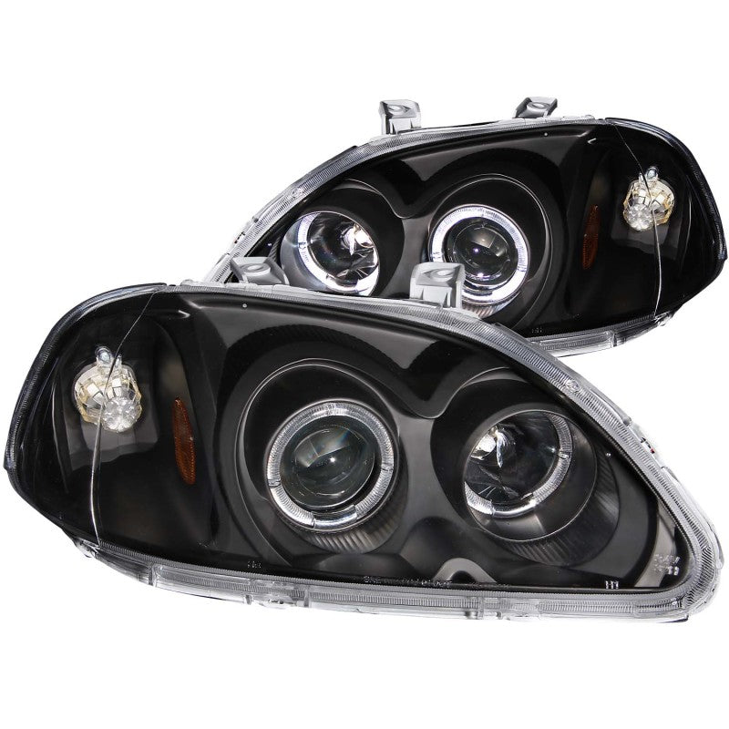 ANZO 1996-1998 Honda Civic Projector Headlights w/ Halo Black