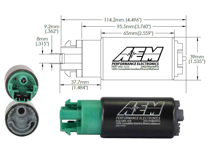 AEM 340LPH Ethanol Compatible 65mm High Flow In-Tank Fuel Pump Kit w/ Mounting Hooks - 50-1215