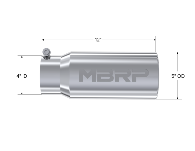 MBRP 5" O.D. Rolled Straight 4" inlet 12" length T304 Universal Tip - T5050