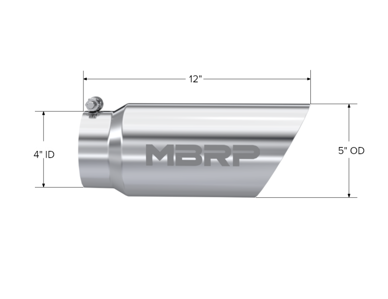 MBRP 5" O.D. Dual Wall Angled 4" inlet 12" length T304 Universal Tip - T5053