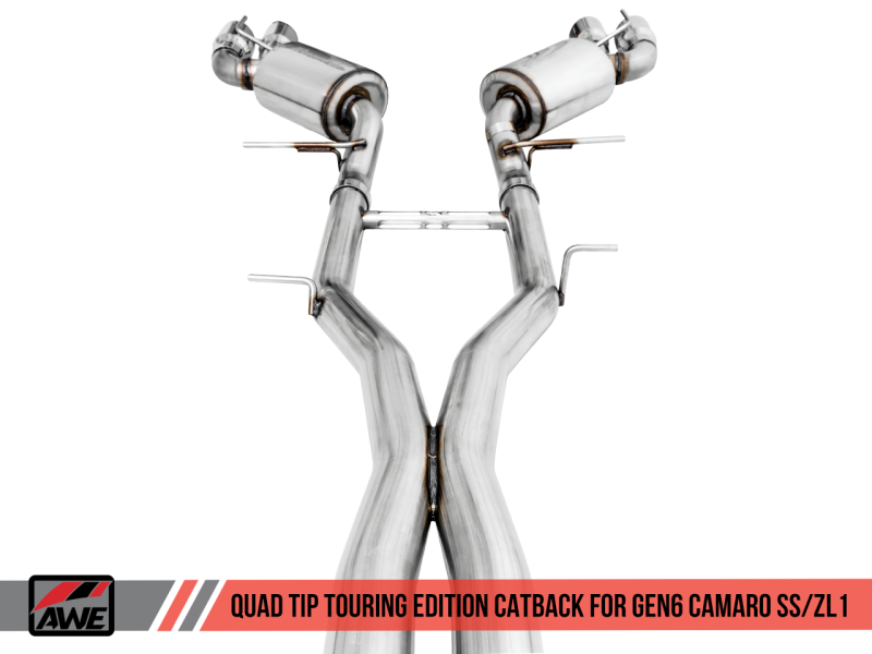 AWE Tuning Non-Res Cat-Back Exhaust Touring Edition Quad Chrome Silver Tips for Chevy Camaro 3020-42068