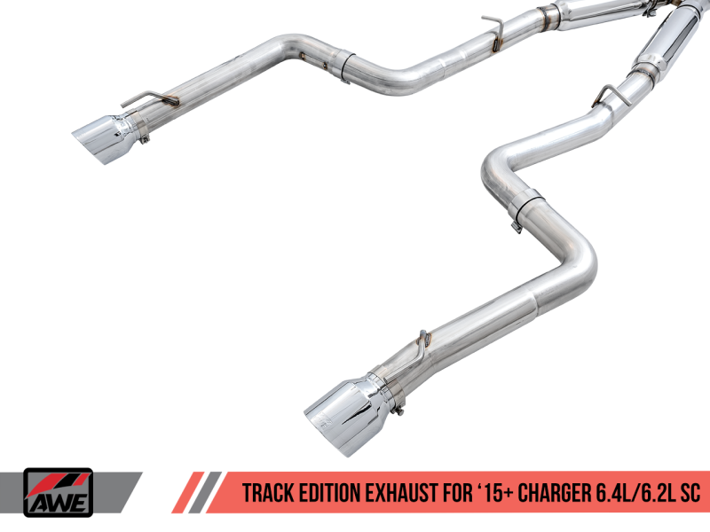 AWE Tuning Track Edition Exhaust Chrome Silver Tips for Dodge Charger 6.4L/6.2L Supercharged 3015-32112