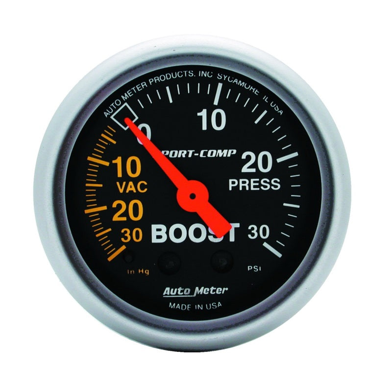 Autometer Sport-Comp 2-1/16" 30 IN HG/30 PSI Mechanical Boost/Vacuum Gauge - 3303