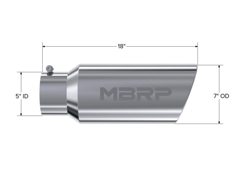 MBRP 7" O.D. Rolled End 5" inlet 18" length T304 Universal Tip (SINGLE TIP) T5127