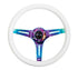 NRG Classic Wood Grain Steering Wheel (350mm) Glow-N-The-Dark Green Grip w/Neochrome 3-Spoke Center