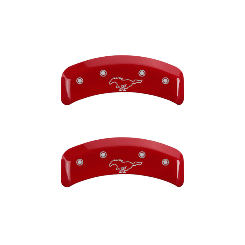 MGP 4 Caliper Covers Engraved Front Mustang Engraved Rear Pony Red finish silver ch