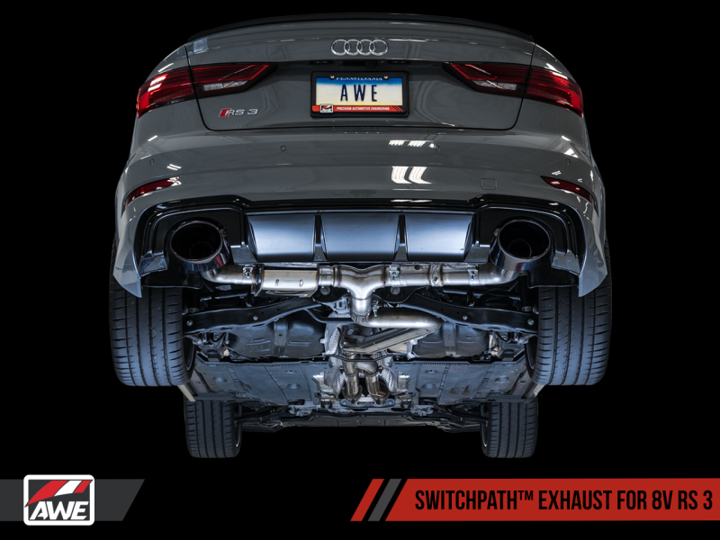 AWE TuningSwitchPath Exhaust w/Diamond Black RS-Style Tips for 17-19 Audi RS3 8V 3025-33034