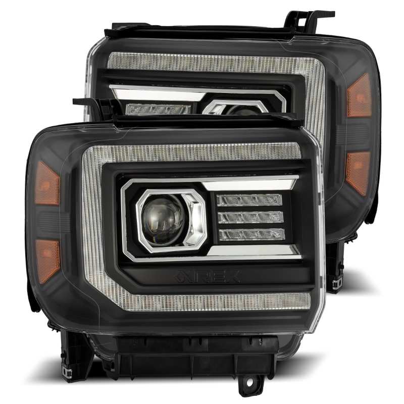 AlphaRex LUXX LED Projector Headlights Plank Style Black for 14-18 GMC Sierra 880615