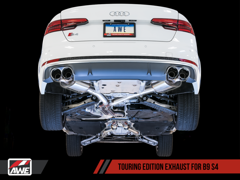 AWE Tuning Non-Resonated 102mm Diamond Black Tips Touring Edition Exhaust For Audi B9 S4 3010-43050