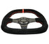 NRG Carbon Fiber Steering Wheel (320mm) Flat Btm. Blk Suede/Red Stitch w/CF Spokes & Red Center Mark