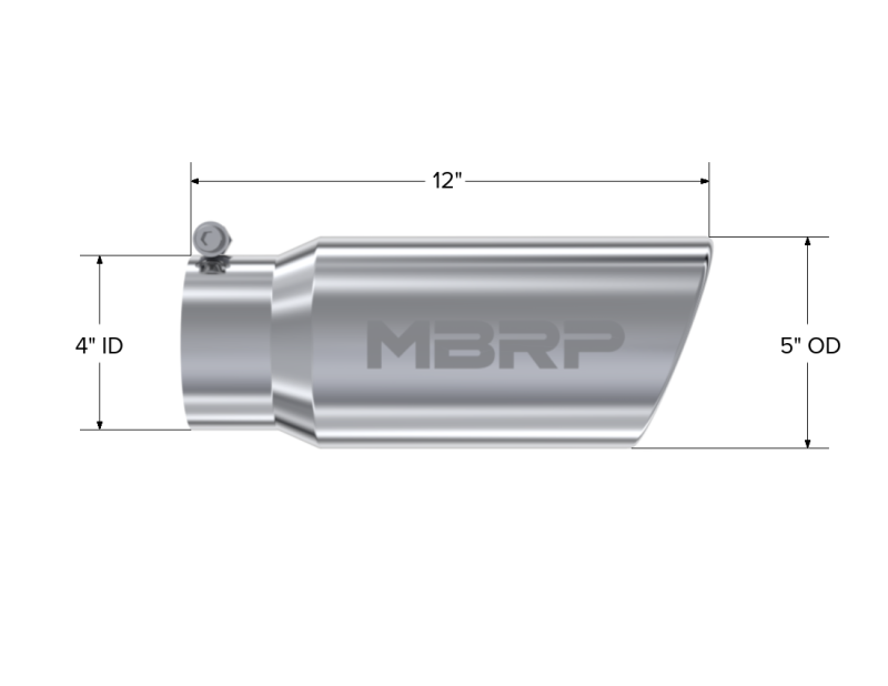 MBRP 5" O.D. Angled Rolled End 4" inlet 12" length T304 Universal Tip - T5051