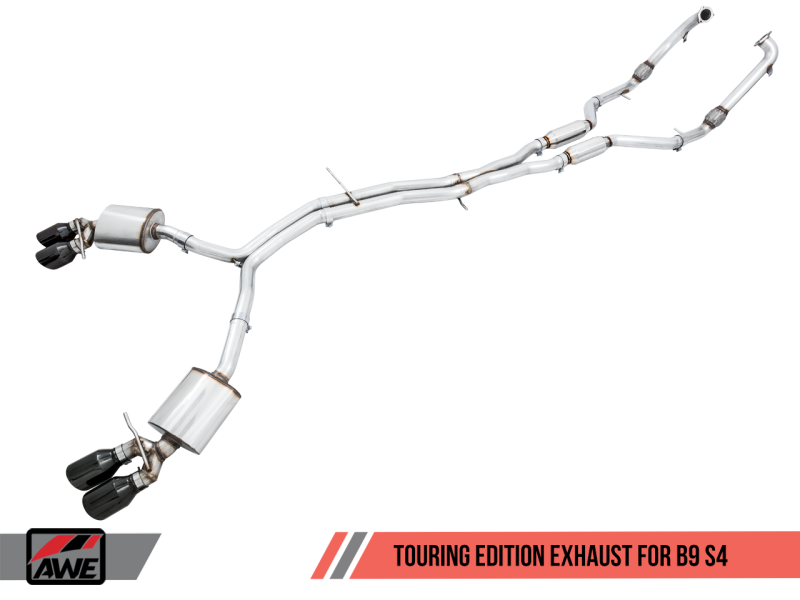 AWE Tuning Non-Resonated 102mm Diamond Black Tips Touring Edition Exhaust For Audi B9 S4 3010-43050