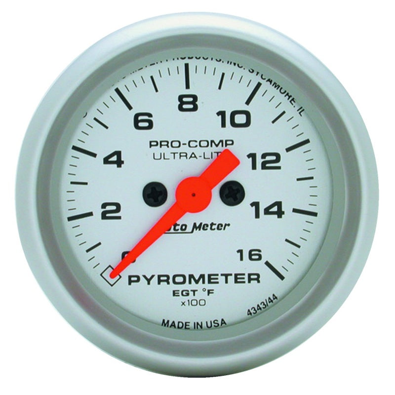 Autometer Ultra-Lite Analog Gauge, Pyrometer, 2-1/16" 52mm 0-1600°F, Electronic EGT Kit 4344