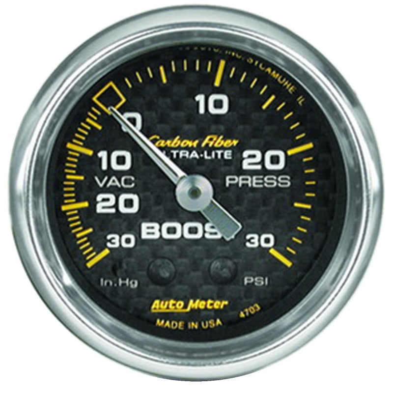 Autometer Carbon Fiber 2-1/16" 30 IN HG/30 PSI Mechanical Boost/Vacuum Gauge - 4703