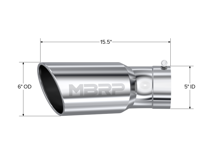 MBRP 6" OD 5" Inlet 15.5" Length 30 Deg Bend T304 SS Universal Tip For 15-24 Duramax 2500/3500 T5154