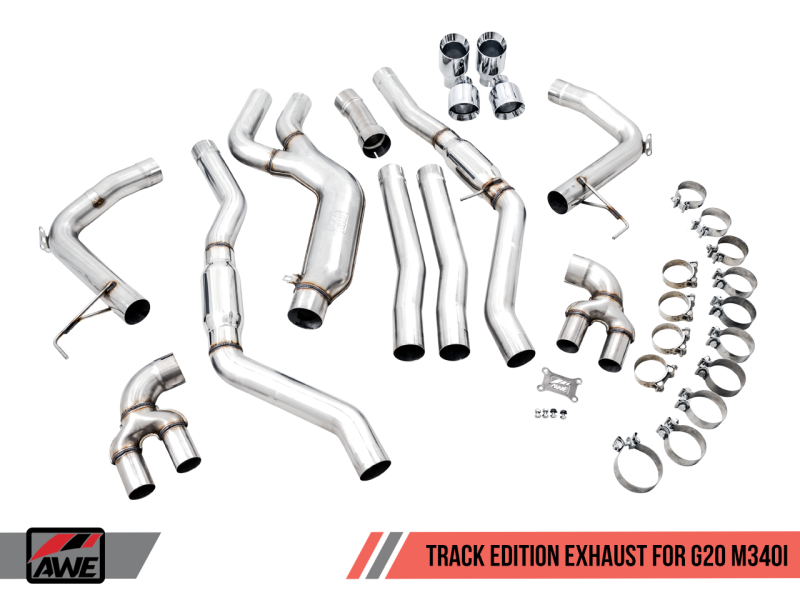 AWE Tuning Non-Resonated Touring Edition Exhaust Quad Chrome Silver Tips for BMW M340i G20 3015-42148