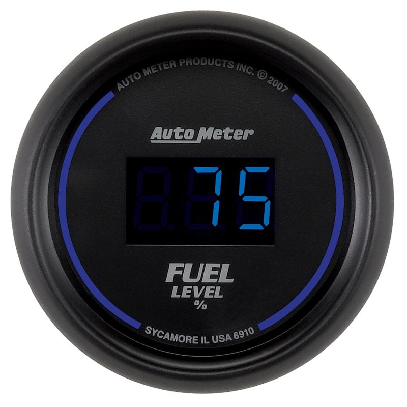 Autometer Cobalt Digital 2-1/16" Black Programmable 0-280Ω Full Level Fuel Gauge - 6910